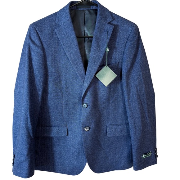 Brooks Brothers Bamboy Blazer Men 16R Blue Mix Herringbone Wool Blend Sport Coat